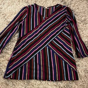 Dana Buchman Multicolor Striped V-Neck Blouse